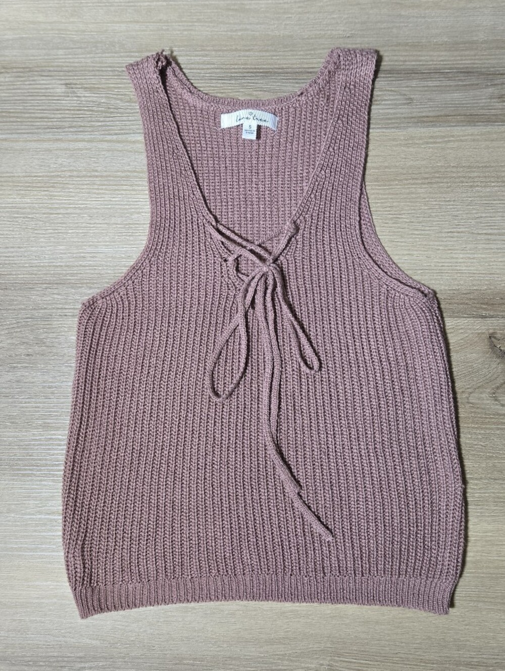 Love Tree Ribbed Lace-Up V-Neck Sleeveless Sweater Tank - Mauve